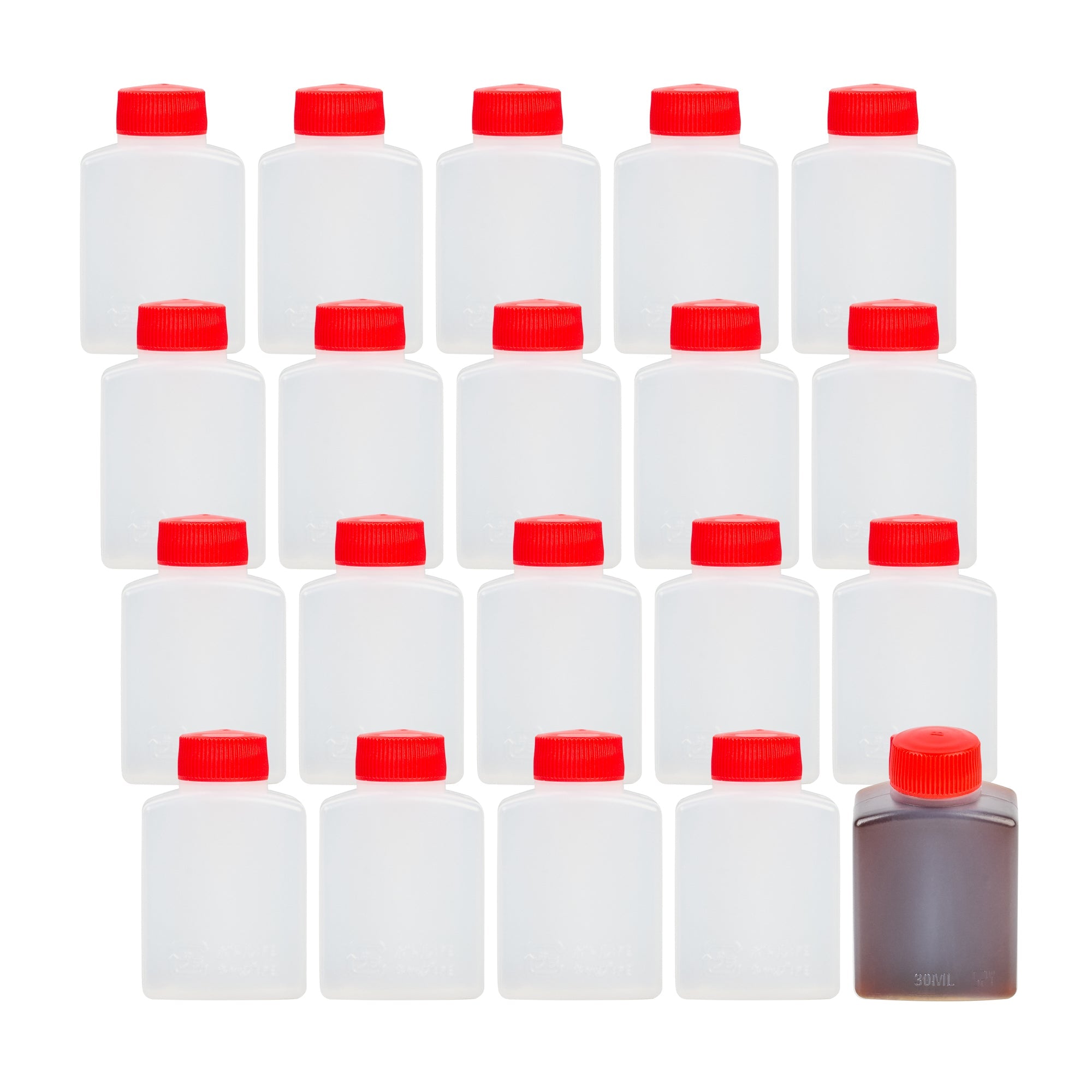 Bento Tek 1 oz Translucent Plastic Soy Sauce Bottle - with Red Cap - 1 1/2" x 3/4" x 2 1/4" - 1000 count box