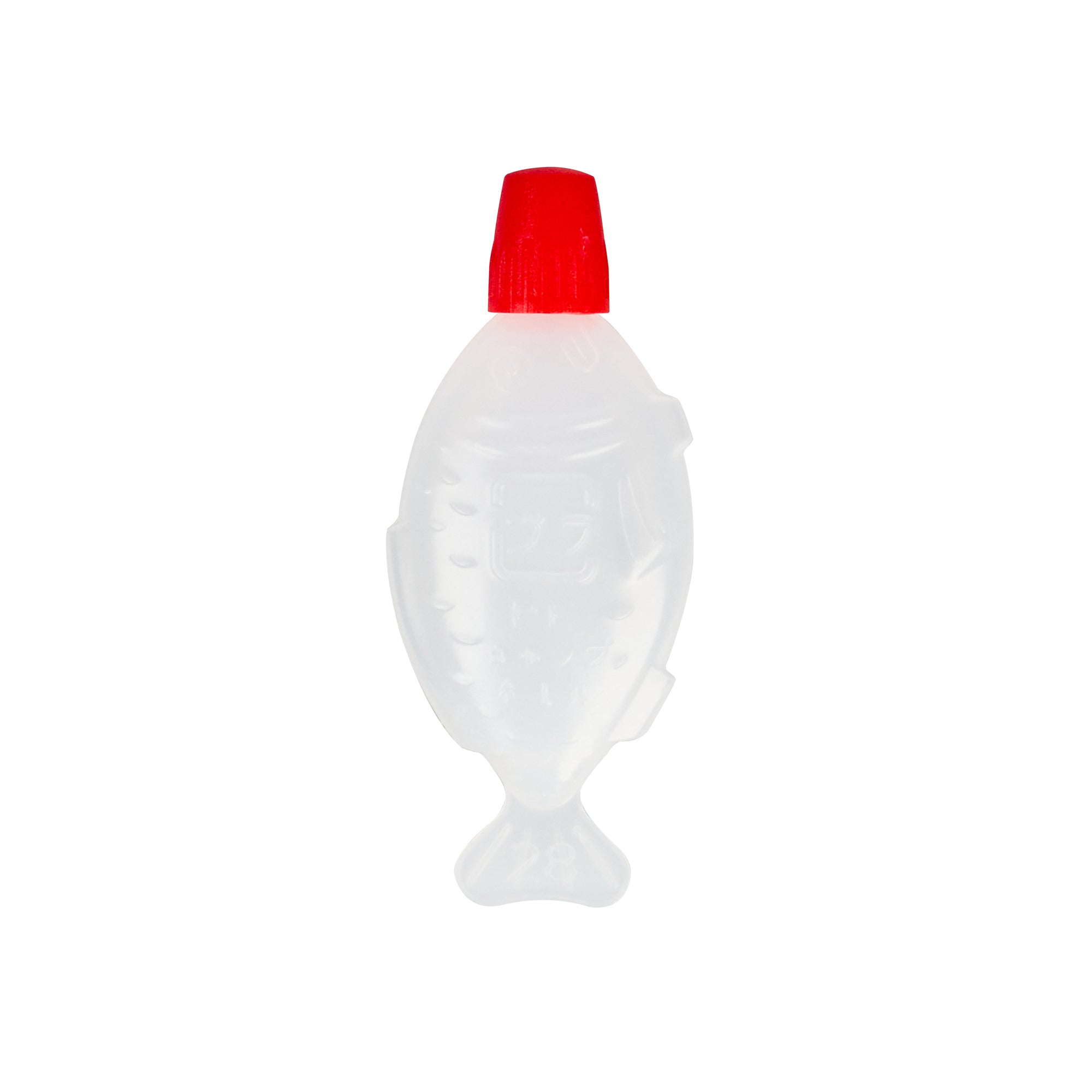 Bento Tek 3 mL Translucent Plastic Fish Soy Sauce Bottle - with Red Cap - 2 1/4" x 1/2" x 1" - 100 count box
