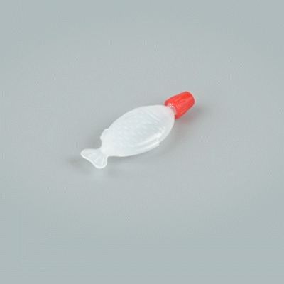 Bento Tek 3 mL Translucent Plastic Fish Soy Sauce Bottle - with Red Cap - 2 1/4" x 1/2" x 1" - 100 count box