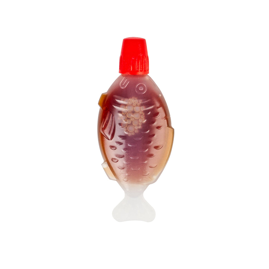 Bento Tek 3 mL Translucent Plastic Fish Soy Sauce Bottle - with Red Cap - 2 1/4" x 1/2" x 1" - 1000 count box