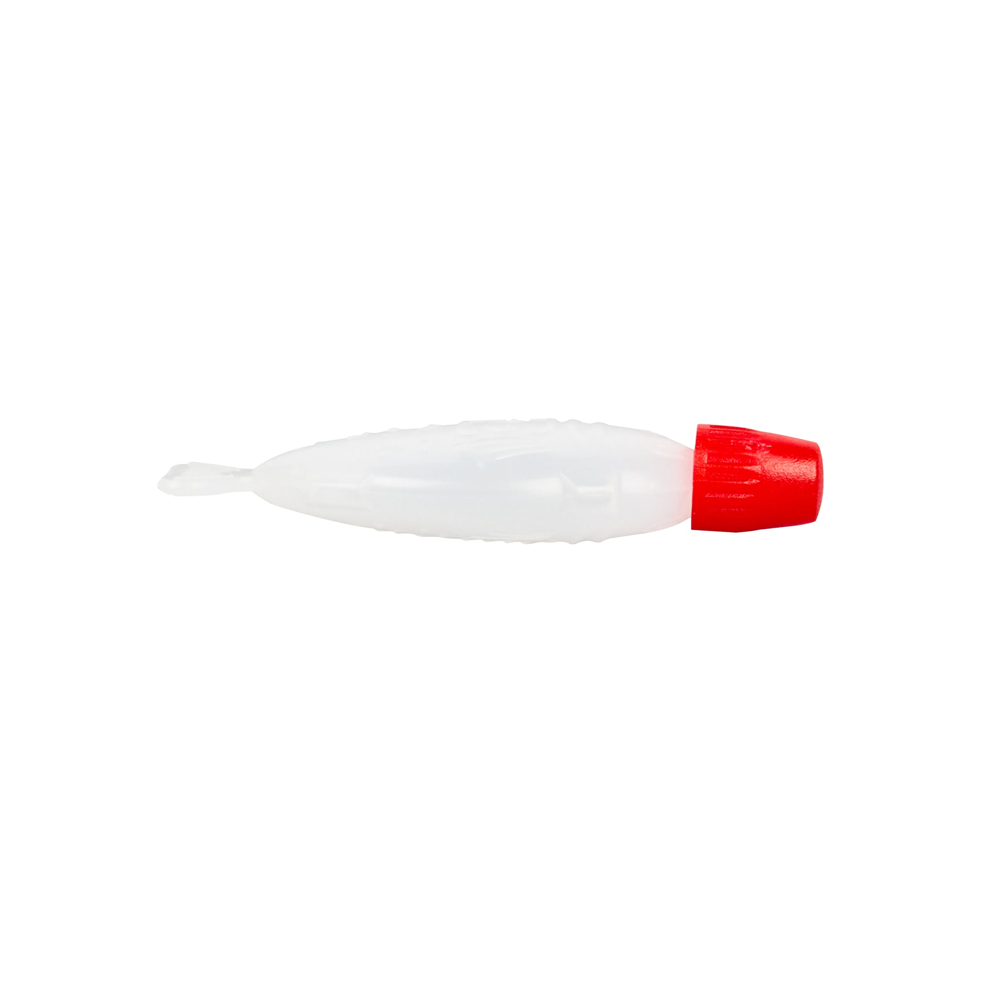 Bento Tek 3 mL Translucent Plastic Fish Soy Sauce Bottle - with Red Cap - 2 1/4" x 1/2" x 1" - 1000 count box