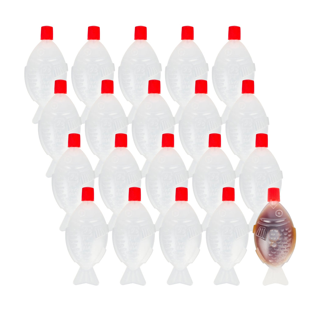 Bento Tek 8 mL Translucent Plastic Fish Soy Sauce Bottle - with Red Cap - 3" x 1/2" x 1 1/4" - 100 count box
