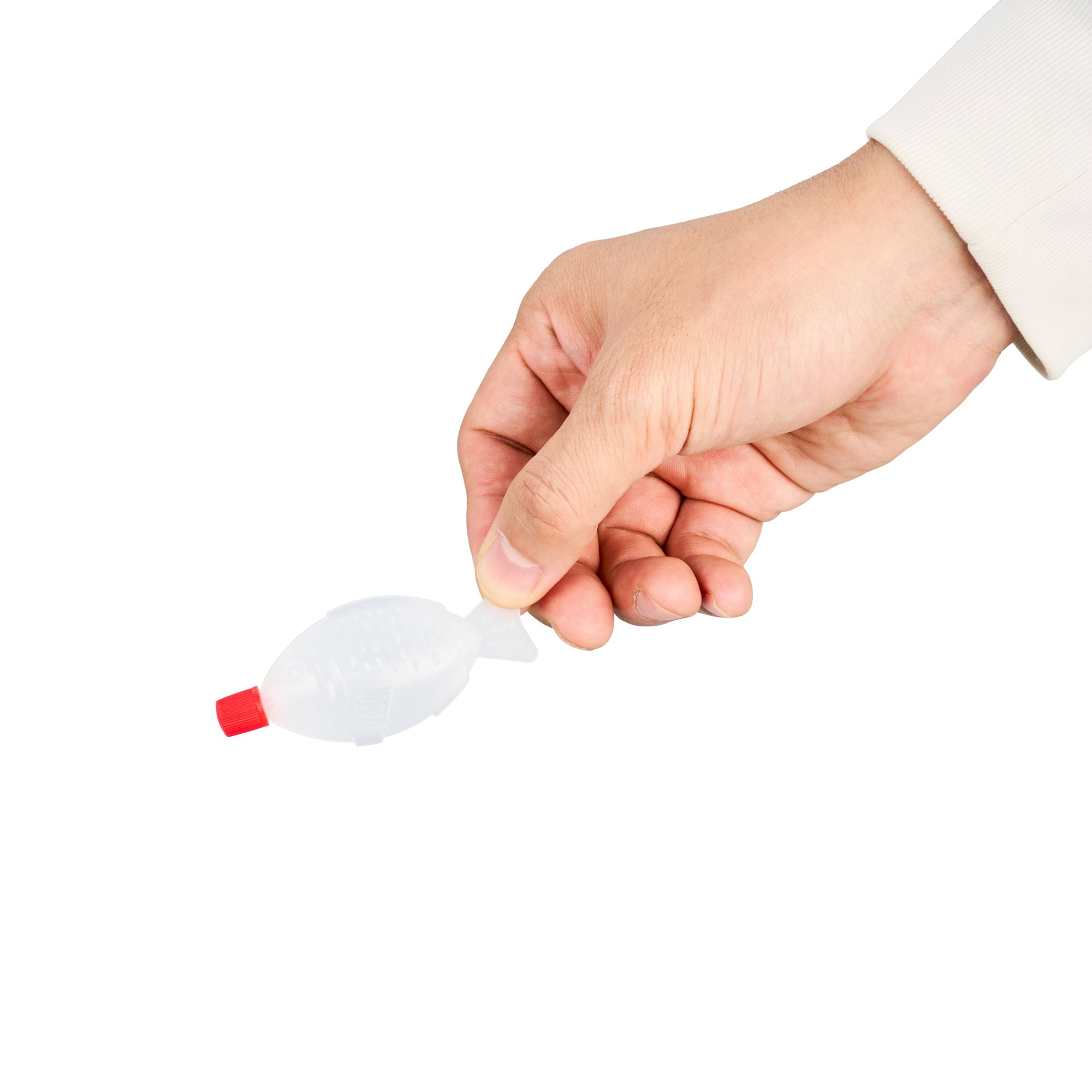 Bento Tek 8 mL Translucent Plastic Fish Soy Sauce Bottle - with Red Cap - 3" x 1/2" x 1 1/4" - 100 count box
