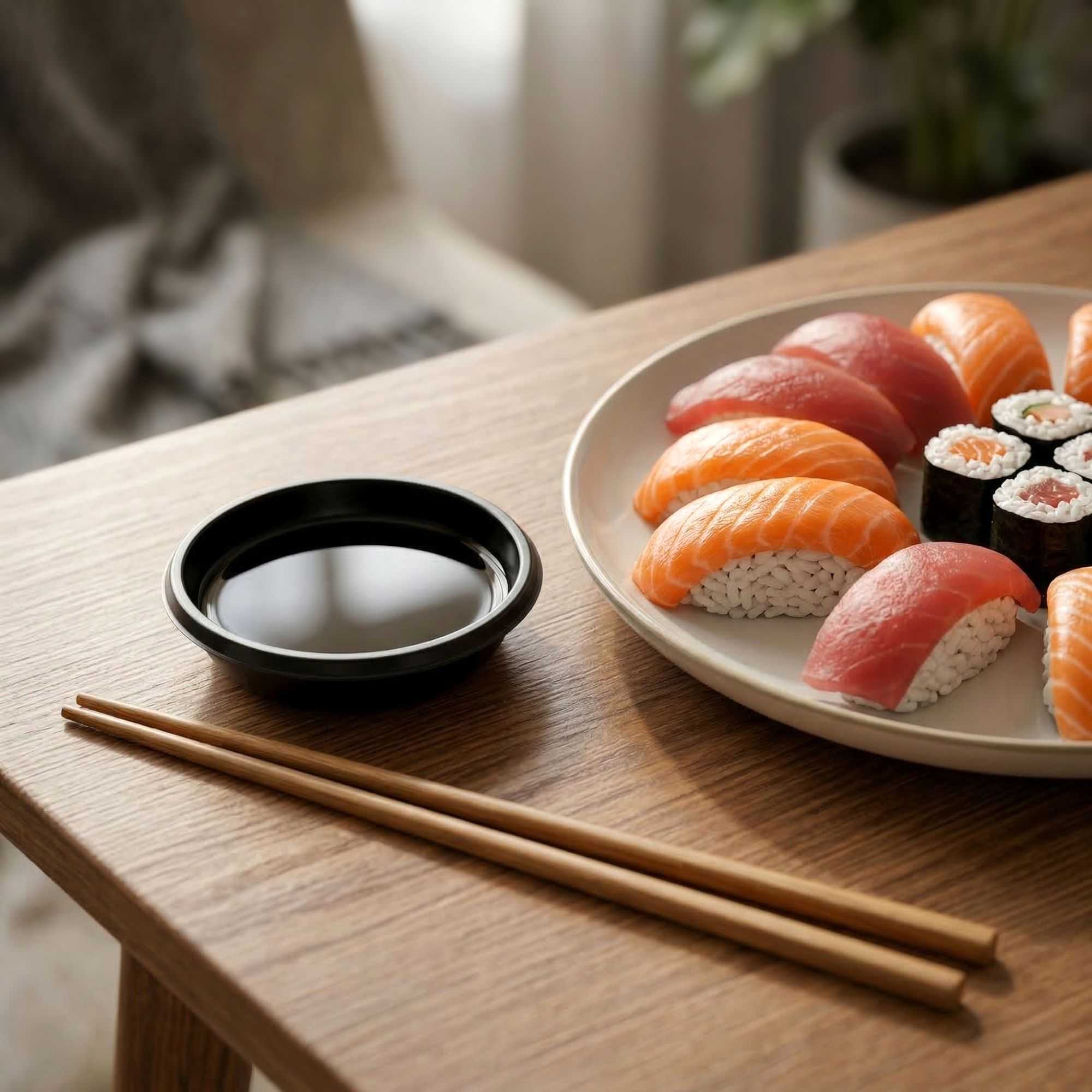 Bento Tek 2 oz Round Black Plastic Sauce Dish - 3" x 3" x 3/4" - 1000 count box