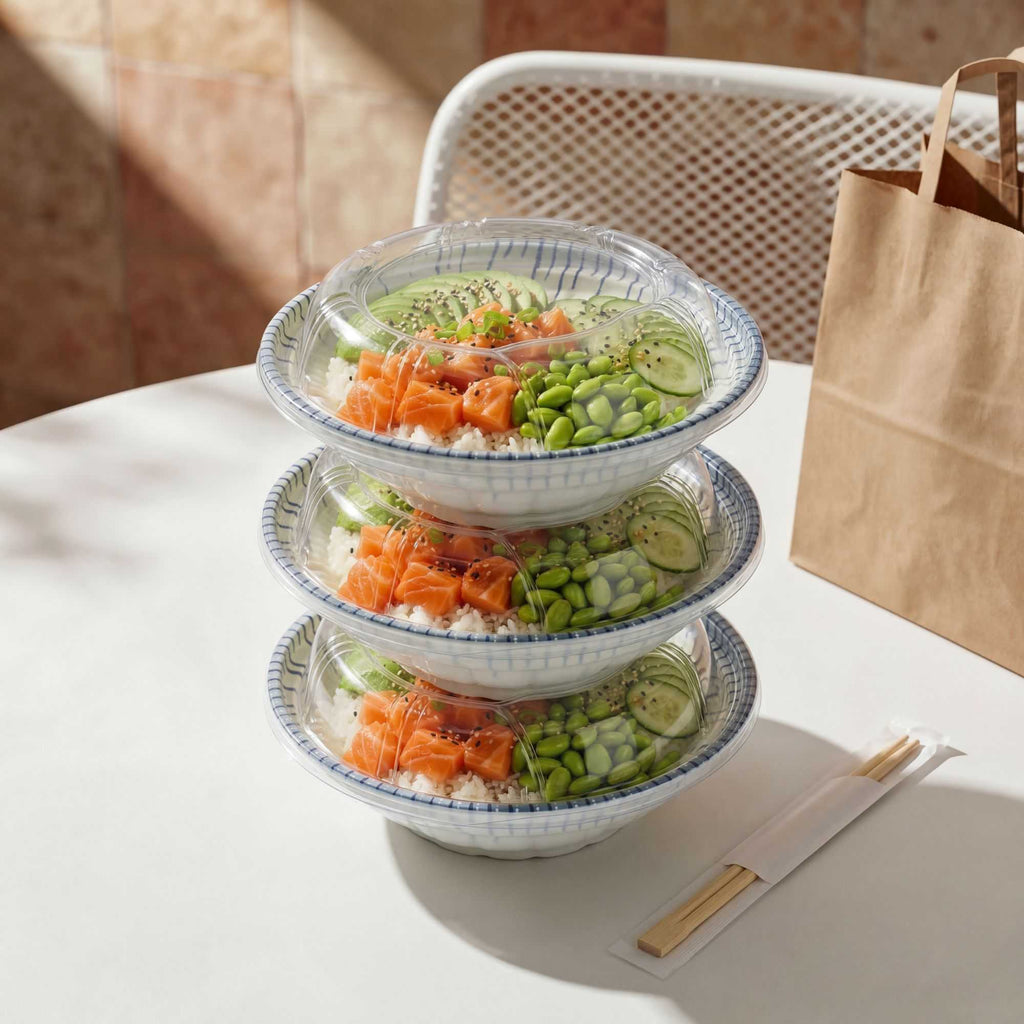 Bento Tek Round Clear Plastic Lid - Fits 10 oz Asian Style Bowl - 6 3/4'' x 6 3/4'' x 1 1/4'' - 100 count box