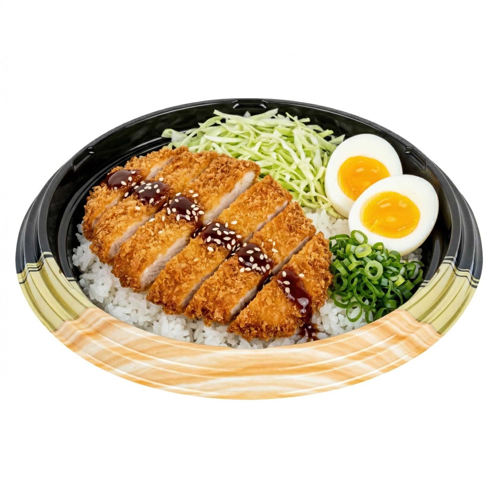 Bento Tek 14 oz Round Black and Gold Plastic Asian Style Bowl - 7" x 7" x 1 1/2" - 400 count box