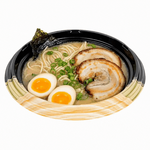Bento Tek 14 oz Round Black and Gold Plastic Asian Style Bowl - 7" x 7" x 1 1/2" - 400 count box