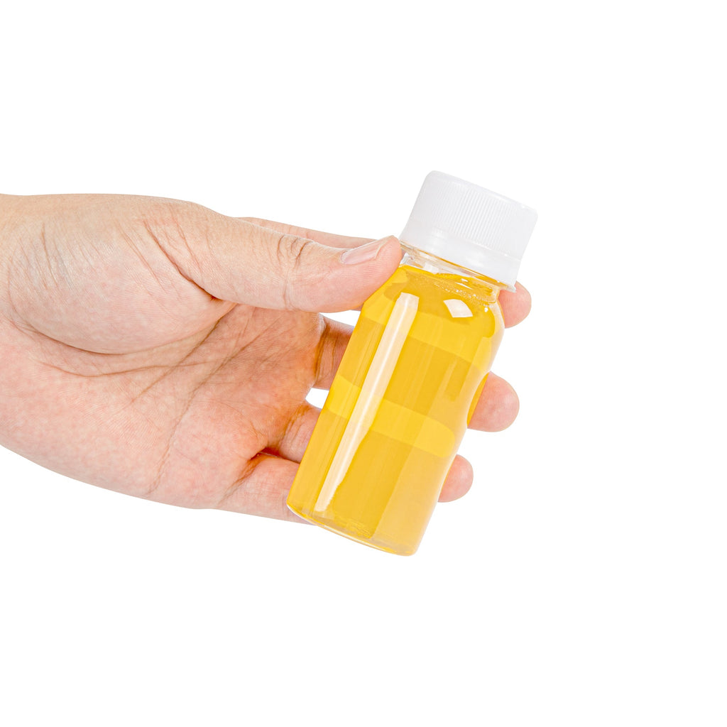 Bottle Tek 2 oz Clear Plastic Energy Shot Bottle - with Safety Cap - 1 1/2" x 1 1/2" x 3 3/4" - 100 count box