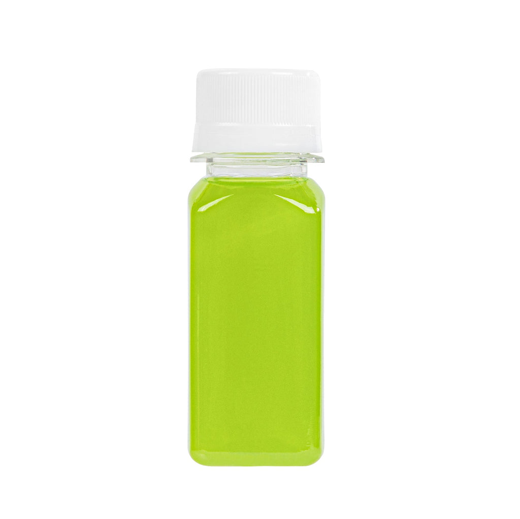 Bottle Tek 2 oz Clear Plastic Energy Shot Bottle - with Safety Cap, Straight Sided - 1 1/4" x 1 1/4" x 3 3/4" - 100 count box