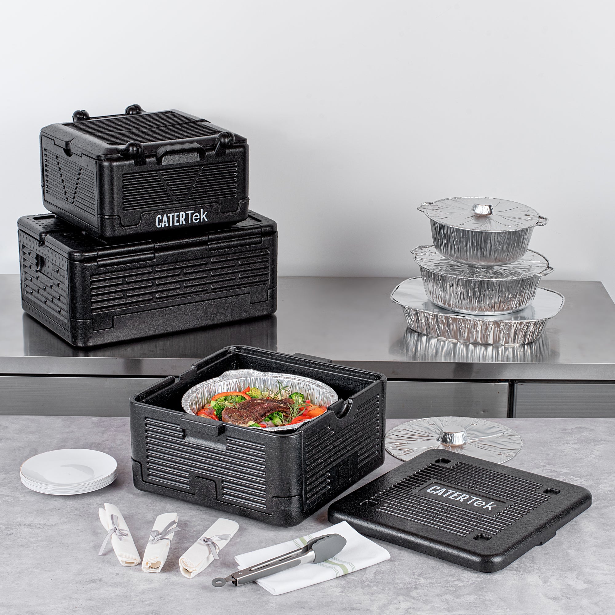 Cater Tek Black EPP Food Pan Carrier - Insulated, Top Loading, Collapsible - 15" x 15" x 8 3/4" - 1 count box