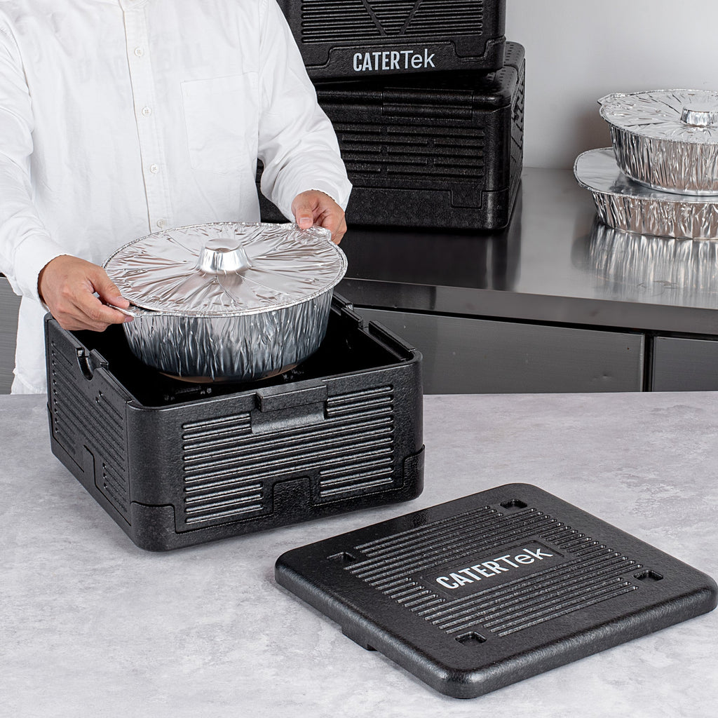 Cater Tek Black EPP Food Pan Carrier - Insulated, Top Loading, Collapsible - 15" x 15" x 8 3/4" - 1 count box