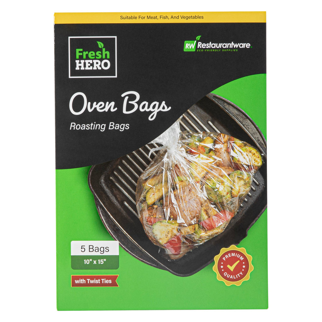 Fresh Hero Clear Plastic Oven Bag - with Ties, BPA-Free - 10" x 15" - 5 count box