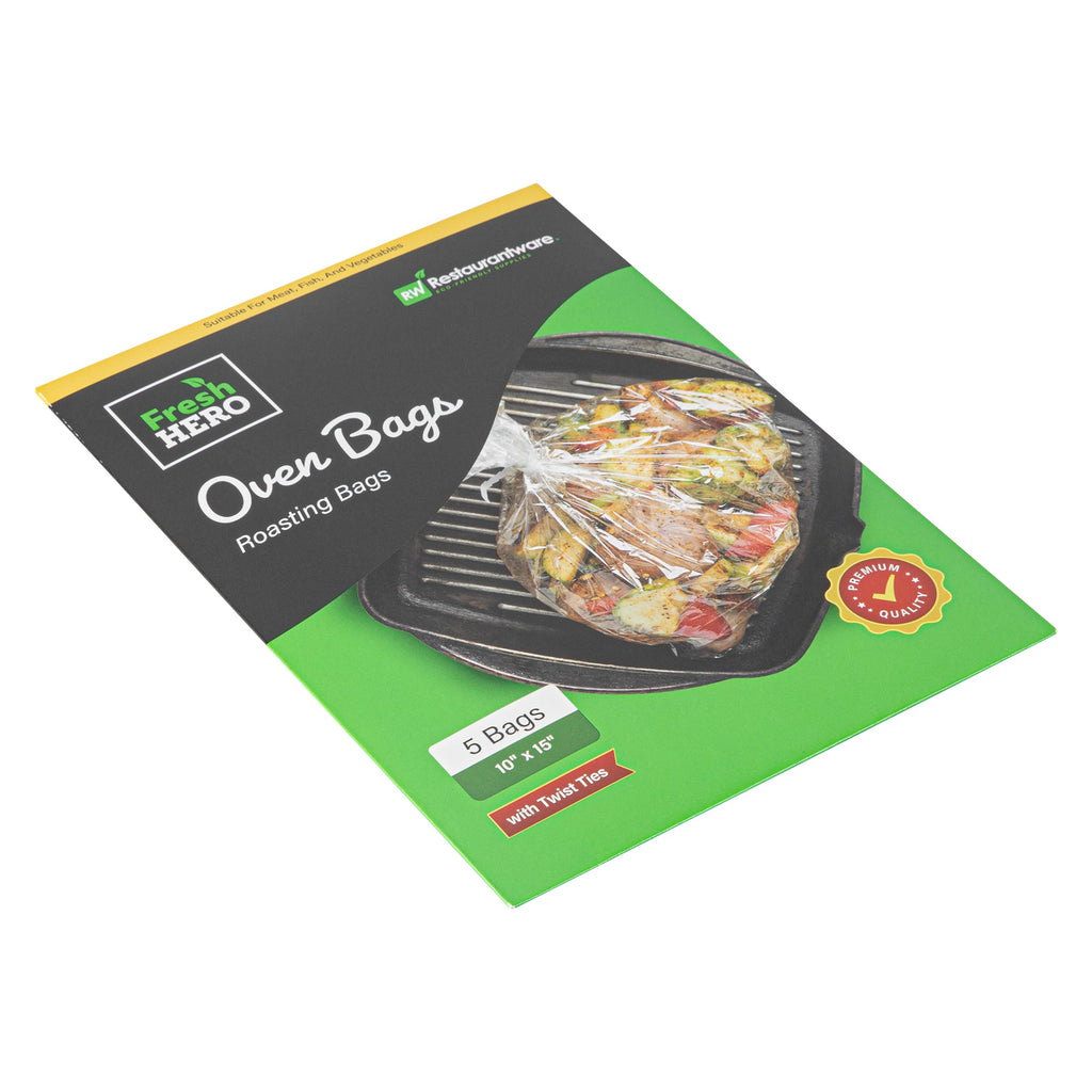 Fresh Hero Clear Plastic Oven Bag - with Ties, BPA-Free - 10" x 15" - 5 count box
