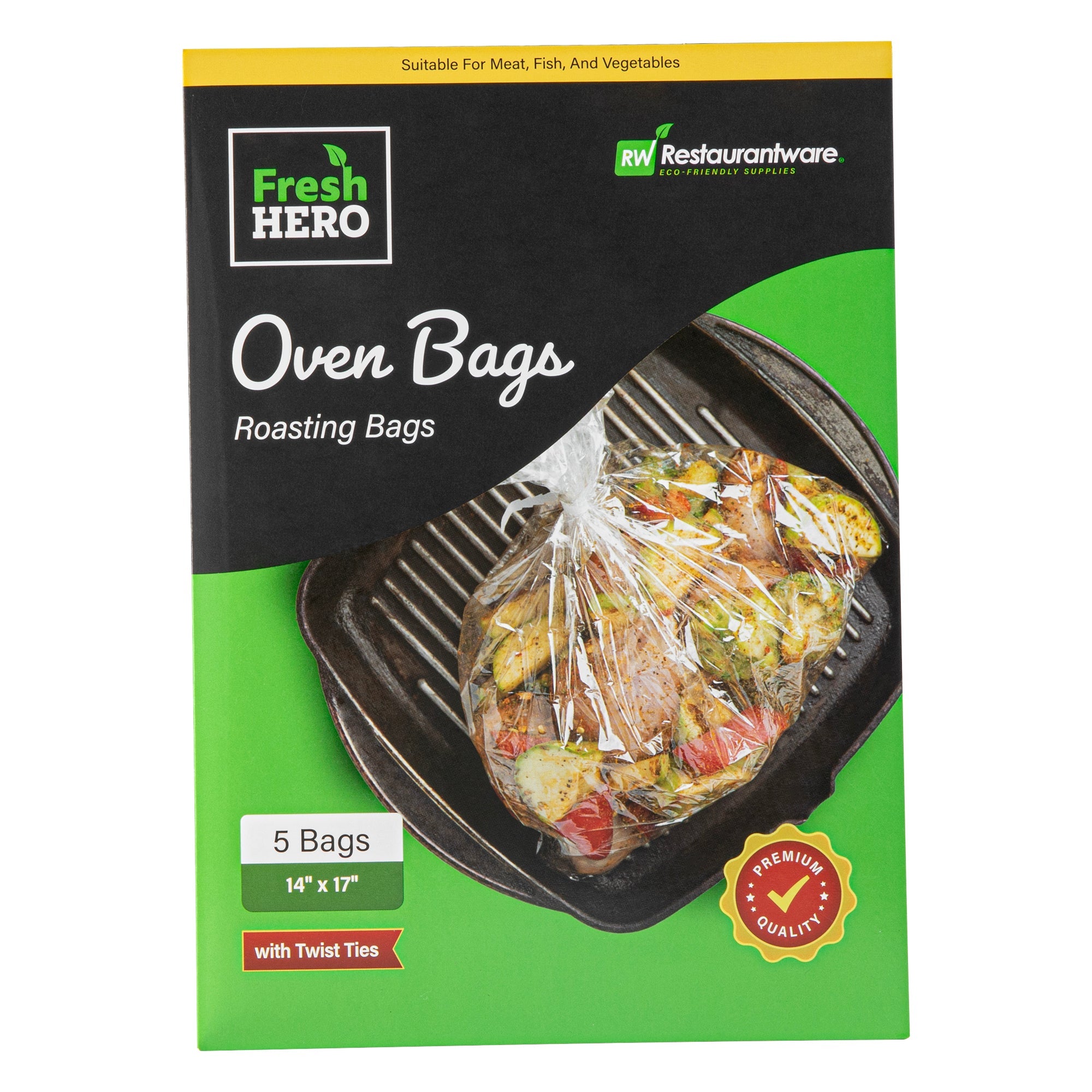Fresh Hero Clear Plastic Oven Bag - with Ties, BPA-Free - 14" x 17" - 5 count box