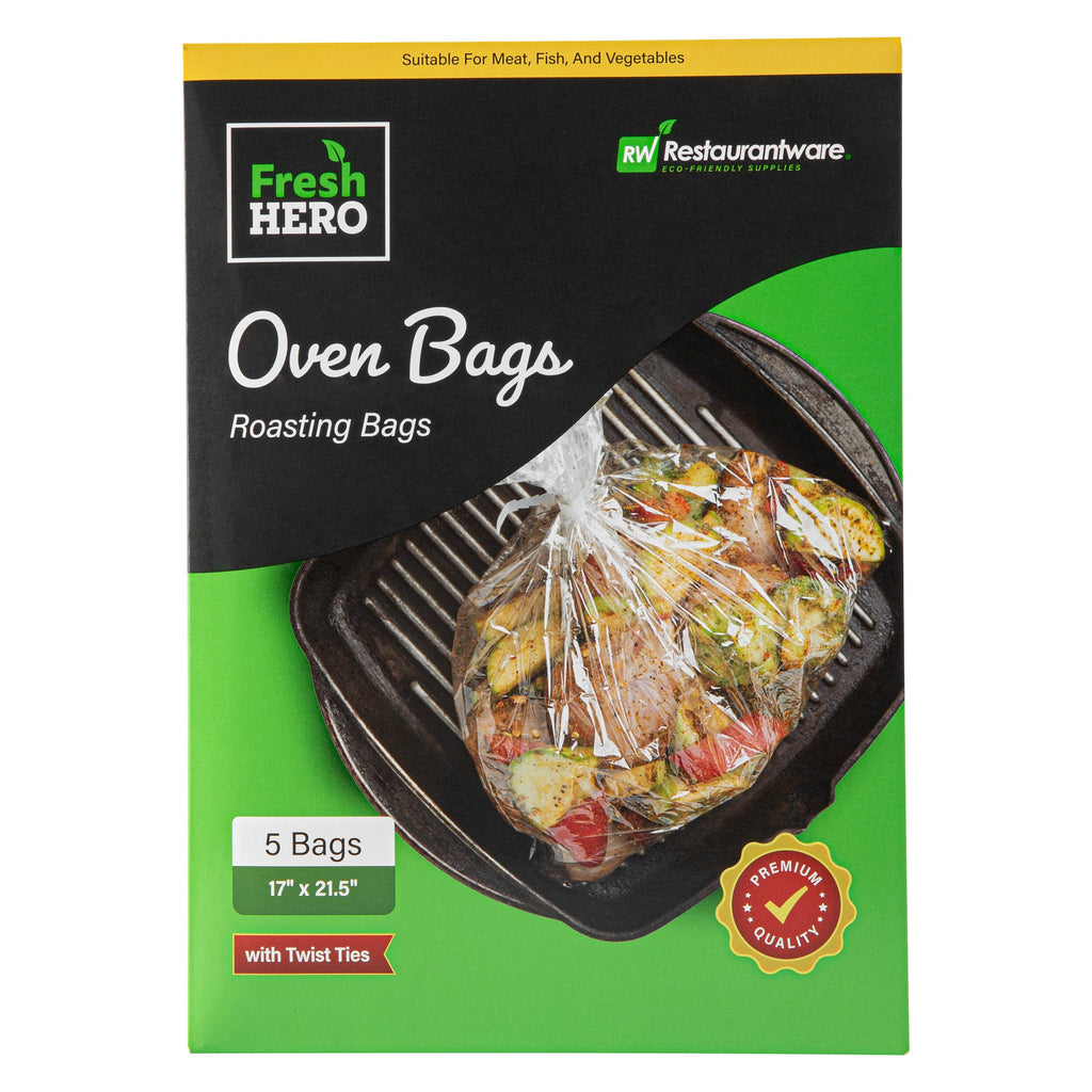 Fresh Hero Clear Plastic Oven Bag - with Ties, BPA-Free - 17" x 21 1/2" - 5 count box