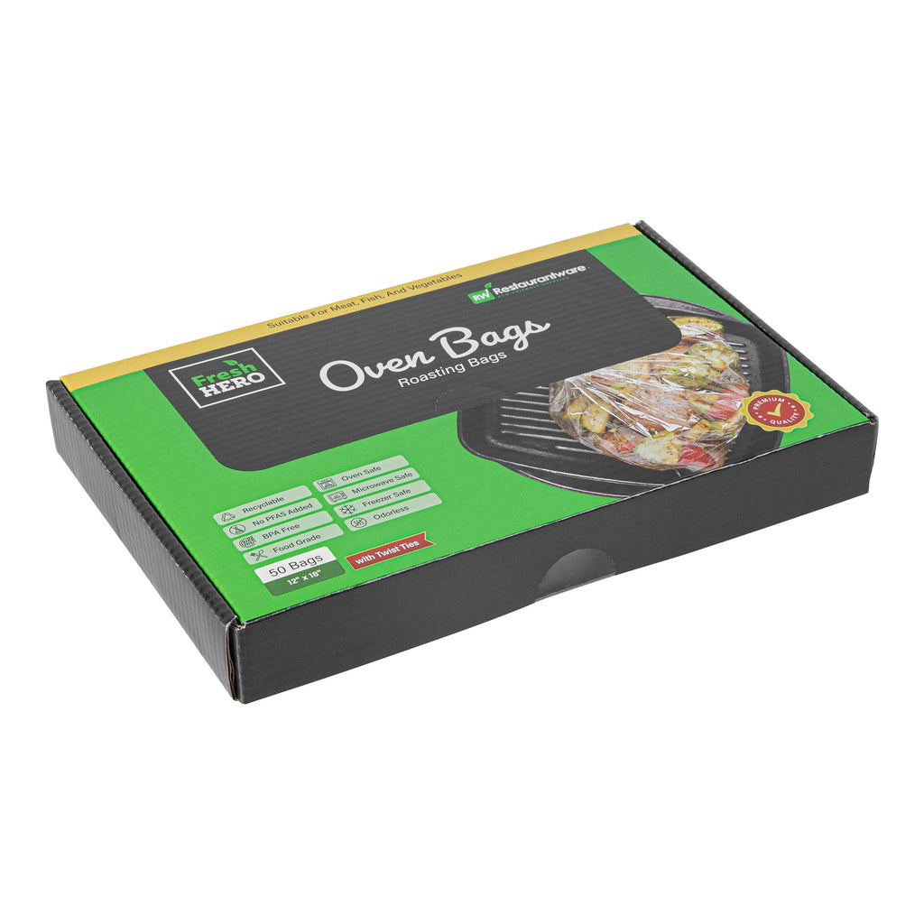 Fresh Hero Clear Nylon Oven Bag - with Ties, BPA-Free, Heavy Duty - 12" x 18" - 50 count box