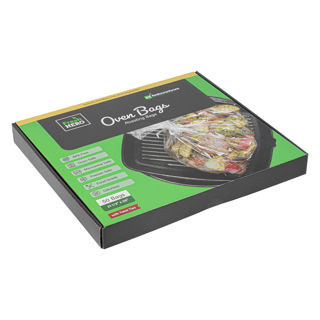 Fresh Hero Clear Nylon Oven Bag - with Ties, BPA-Free, Heavy Duty - 21 1/2" x 26" - 50 count box