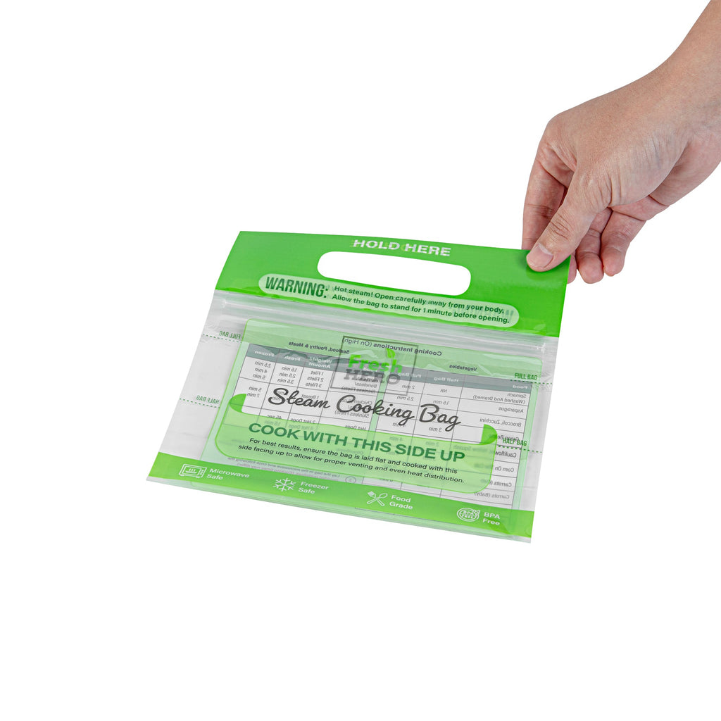Fresh Hero Green Plastic Steam Bag - Microwave-Safe, BPA-Free - 7 1/2" x 7 1/2" - 25 count box