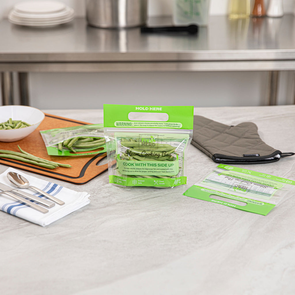 Fresh Hero Green Plastic Steam Bag - Microwave-Safe, BPA-Free - 7 1/2" x 7 1/2" - 25 count box