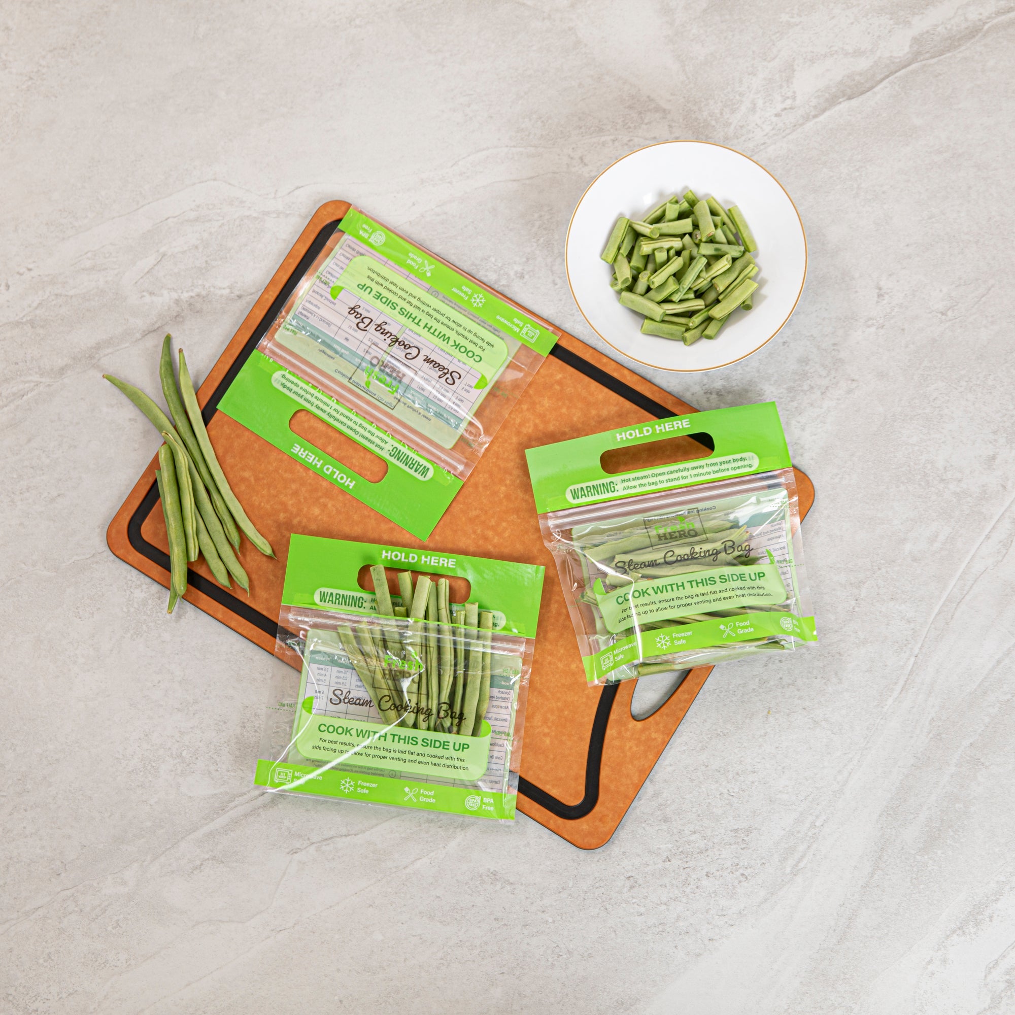 Fresh Hero Green Plastic Steam Bag - Microwave-Safe, BPA-Free - 7 1/2" x 7 1/2" - 25 count box