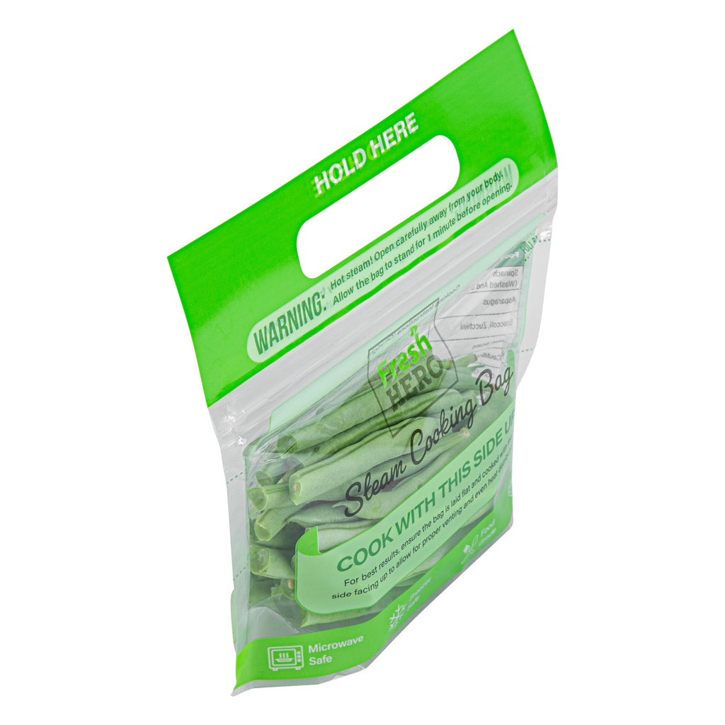 Fresh Hero Green Plastic Steam Bag - Microwave-Safe, BPA-Free - 7 1/2" x 7 1/2" - 500 count box