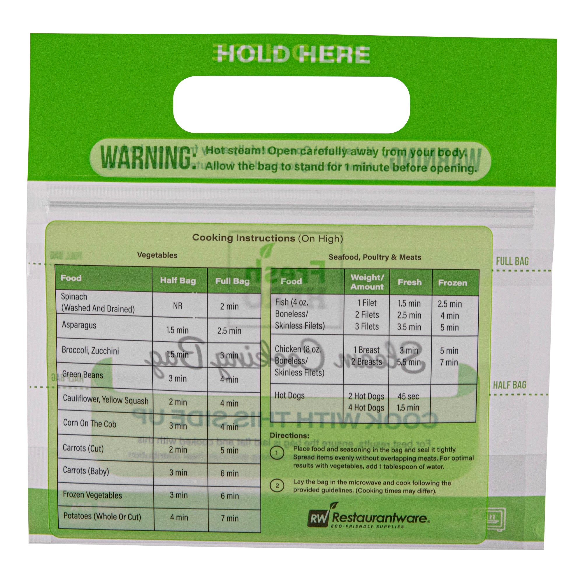 Fresh Hero Green Plastic Steam Bag - Microwave-Safe, BPA-Free - 7 1/2" x 7 1/2" - 500 count box