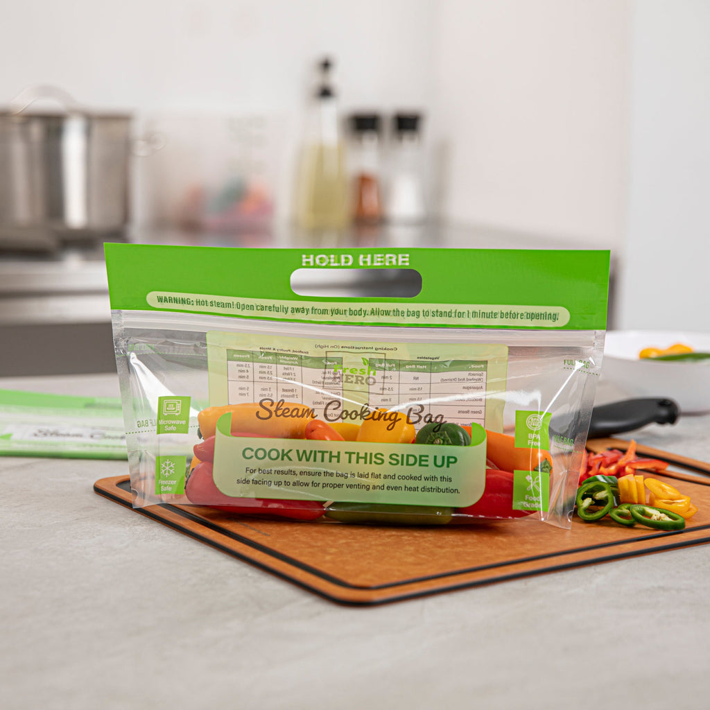 Fresh Hero Green Plastic Steam Bag - Microwave-Safe, BPA-Free - 12 3/4" x 7 1/2" - 25 count box