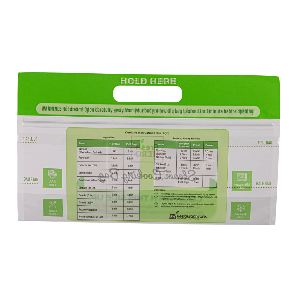 Fresh Hero Green Plastic Steam Bag - Microwave-Safe, BPA-Free - 12 3/4" x 7 1/2" - 25 count box