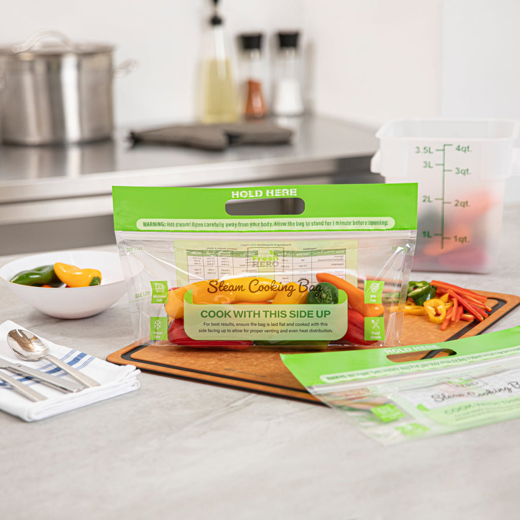 Fresh Hero Green Plastic Steam Bag - Microwave-Safe, BPA-Free - 12 3/4" x 7 1/2" - 25 count box