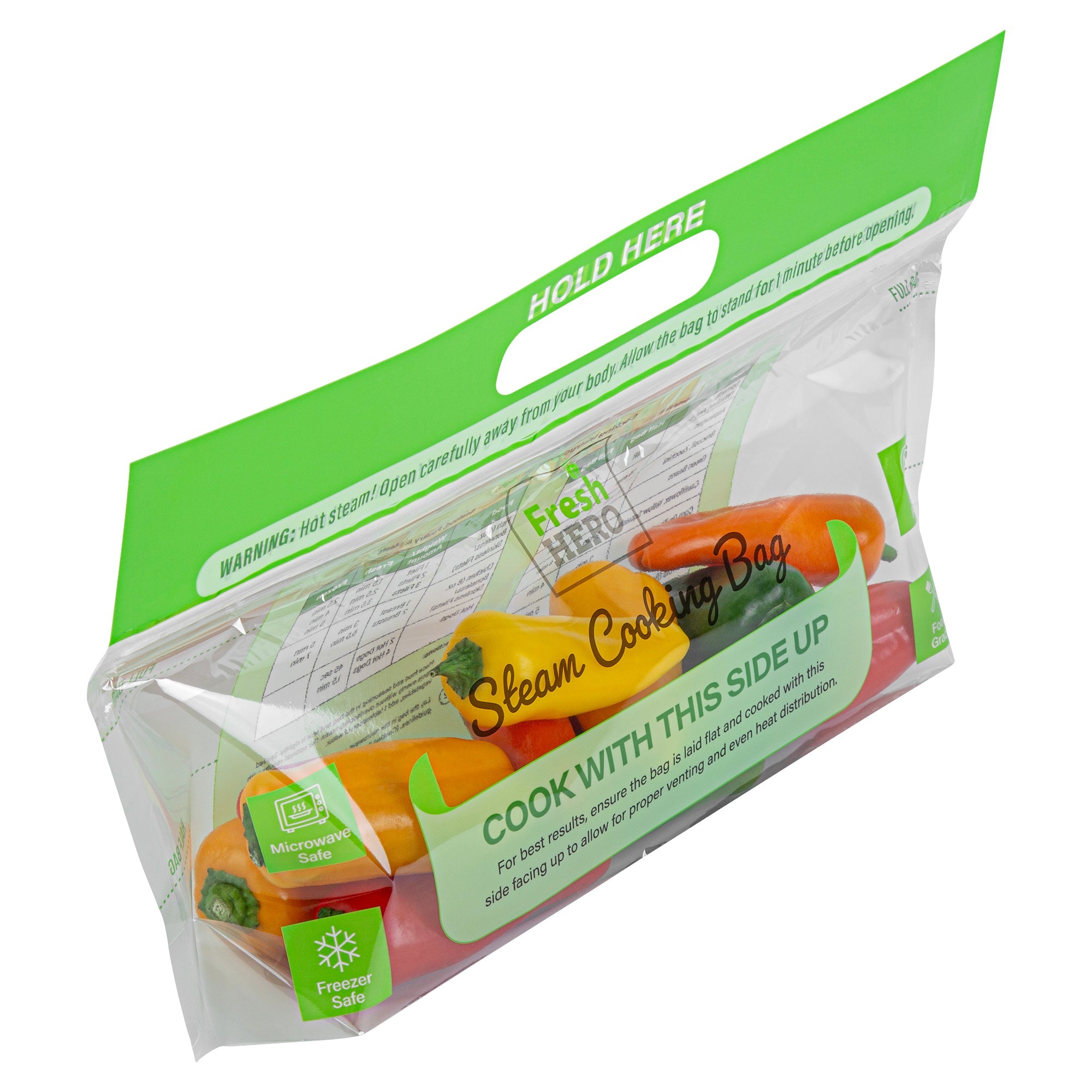 Fresh Hero Green Plastic Steam Bag - Microwave-Safe, BPA-Free - 12 3/4" x 7 1/2" - 500 count box