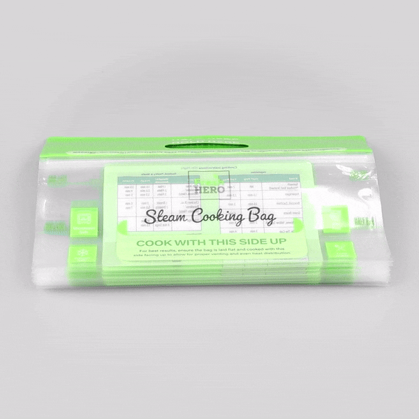Fresh Hero Green Plastic Steam Bag - Microwave-Safe, BPA-Free - 12 3/4" x 7 1/2" - 500 count box