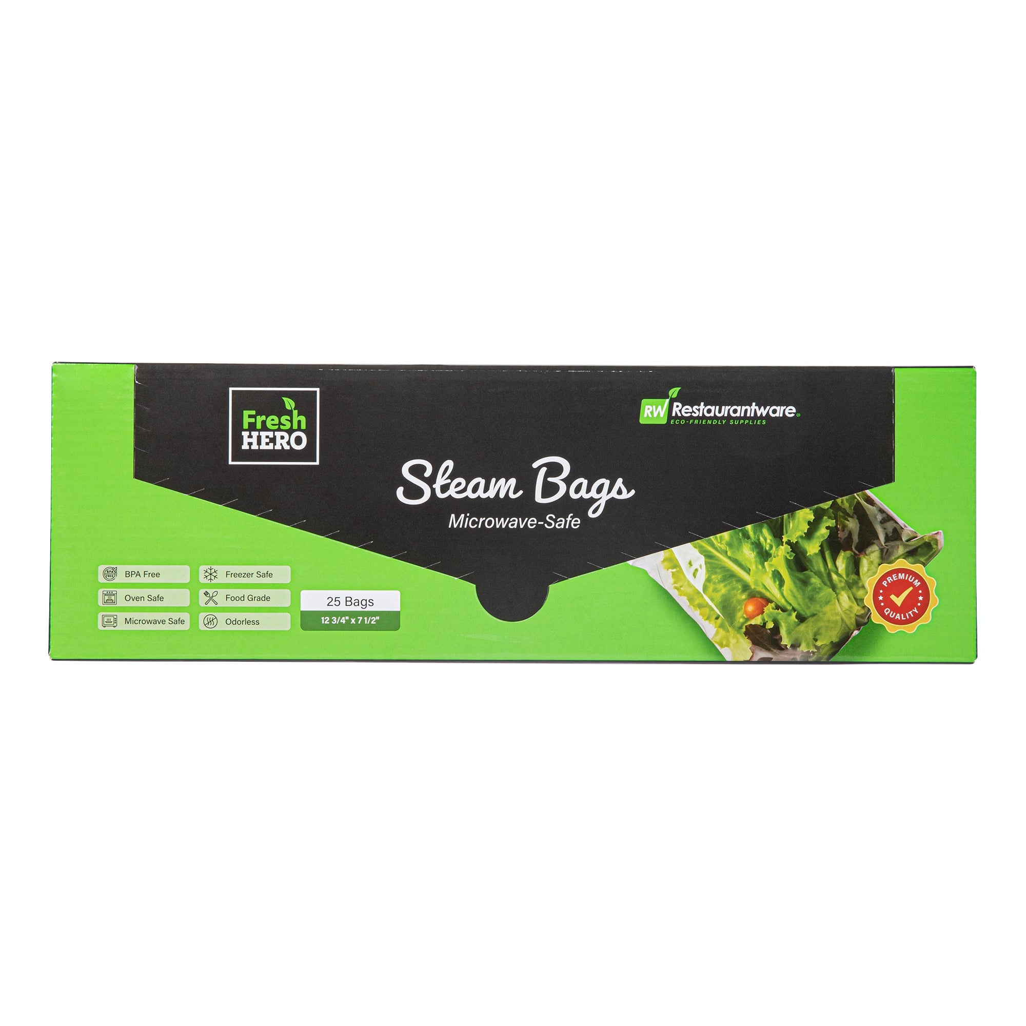Fresh Hero Green Plastic Steam Bag - Microwave-Safe, BPA-Free - 12 3/4" x 7 1/2" - 500 count box