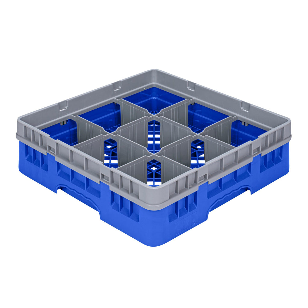 Clean Tek Professional Blue Glass Rack - 9 Compartments, 1 Full Drop Extender - 19 3/4" x 19 3/4" x 5 3/4" - 1 count box