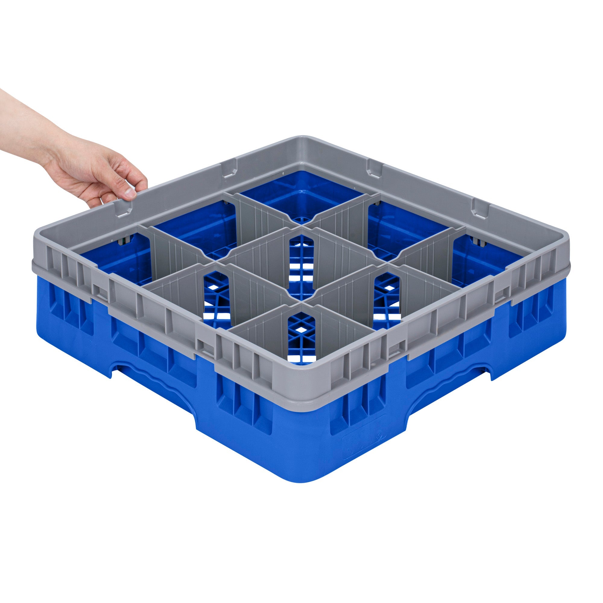Clean Tek Professional Blue Glass Rack - 9 Compartments, 1 Full Drop Extender - 19 3/4" x 19 3/4" x 5 3/4" - 1 count box
