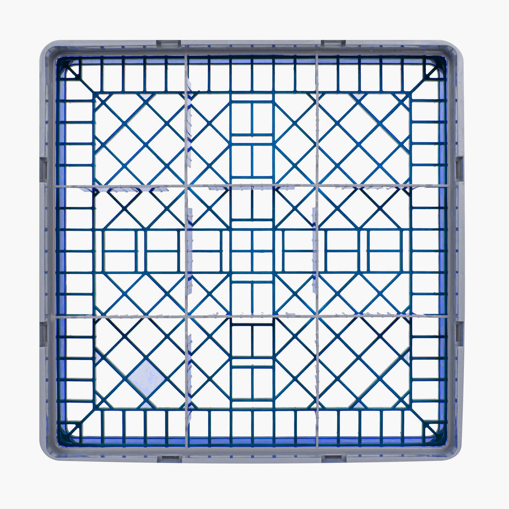 Clean Tek Professional Blue Glass Rack - 9 Compartments, 1 Full Drop Extender - 19 3/4" x 19 3/4" x 5 3/4" - 1 count box