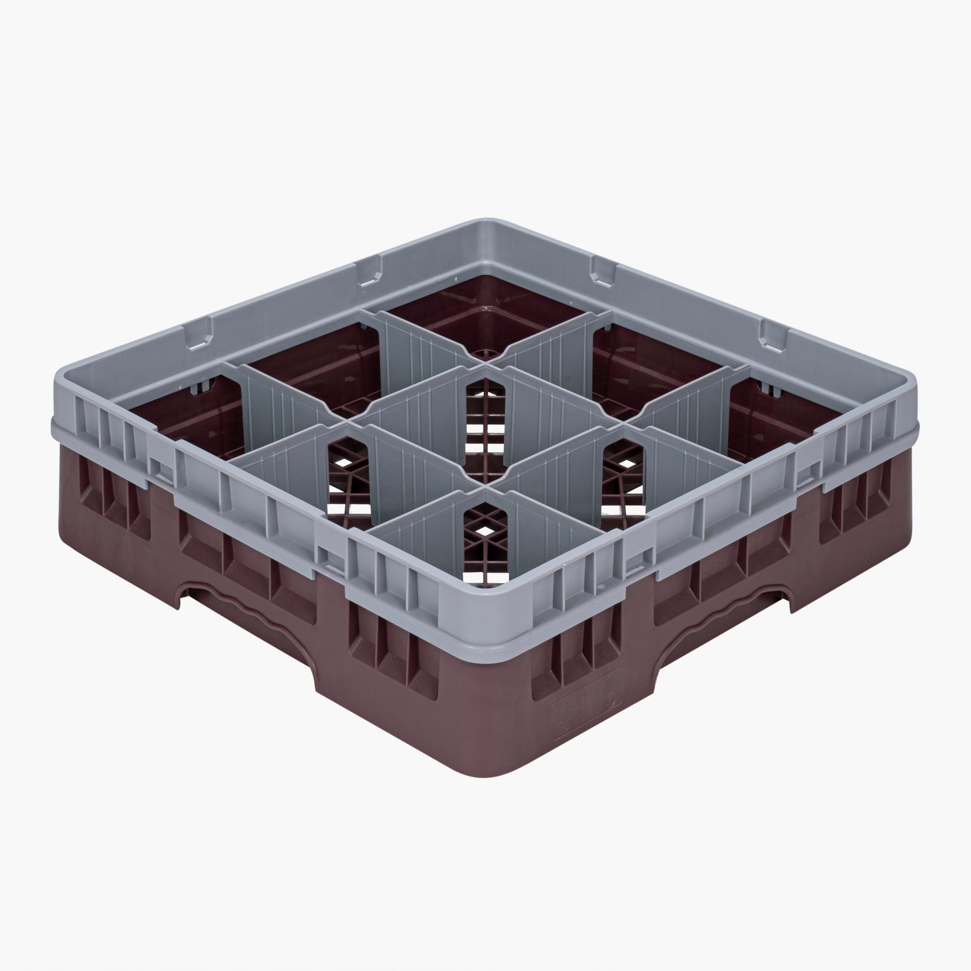 Clean Tek Professional Brown Glass Rack - 9 Compartments, 1 Full Drop Extender - 19 3/4" x 19 3/4" x 5 3/4" - 1 count box