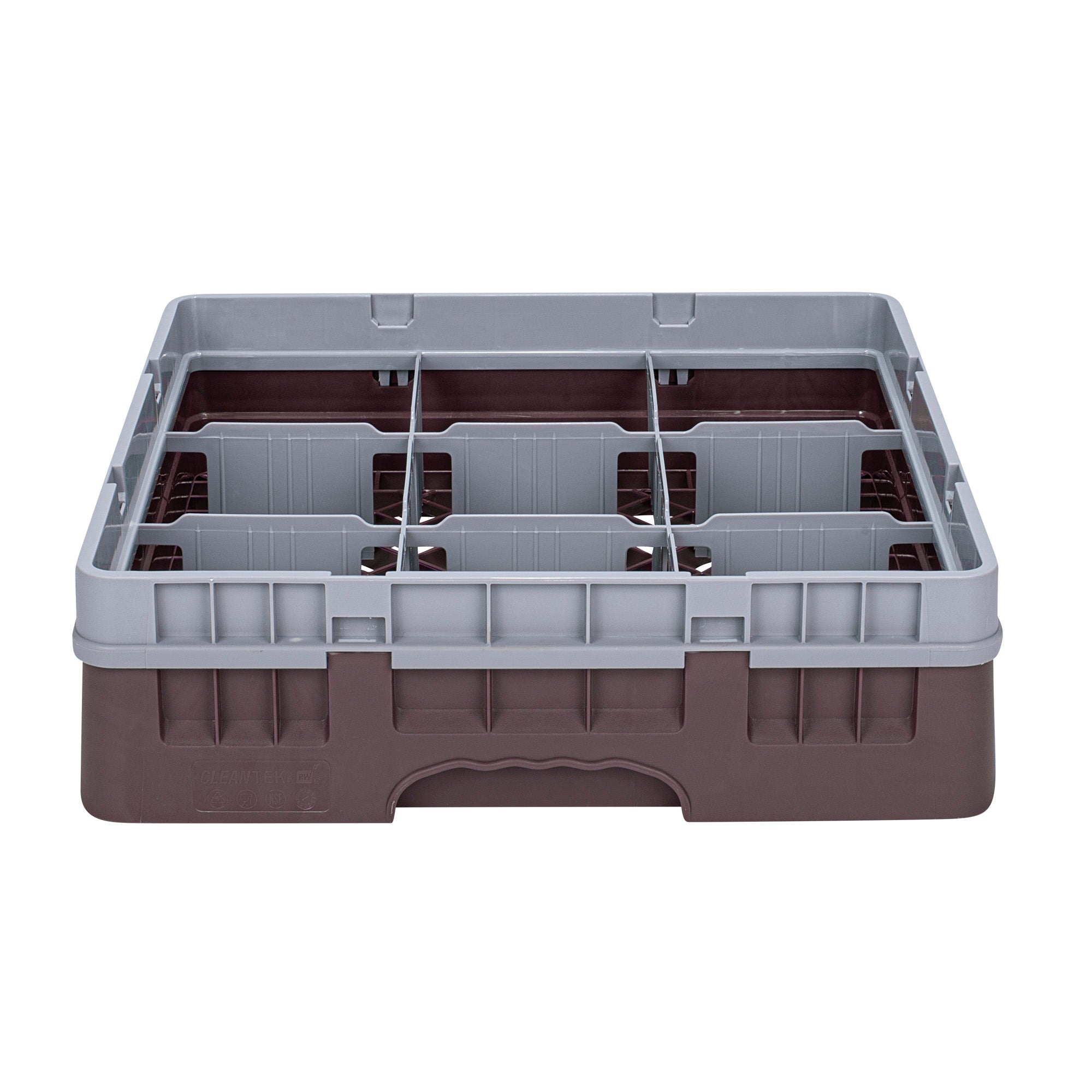 Clean Tek Professional Brown Glass Rack - 9 Compartments, 1 Full Drop Extender - 19 3/4" x 19 3/4" x 5 3/4" - 1 count box