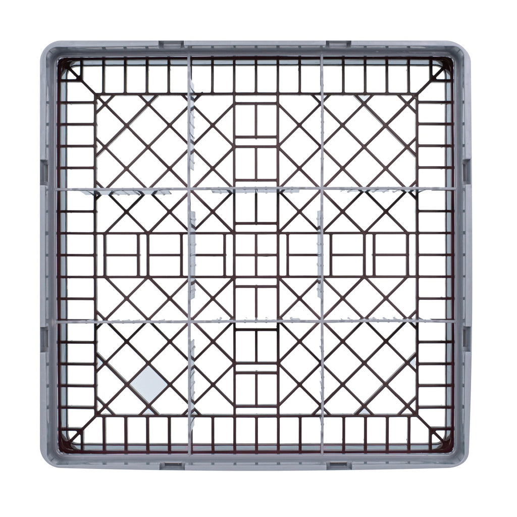 Clean Tek Professional Brown Glass Rack - 9 Compartments, 1 Full Drop Extender - 19 3/4" x 19 3/4" x 5 3/4" - 1 count box