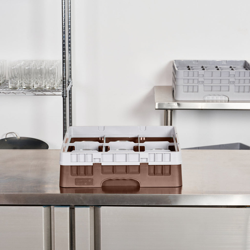 Clean Tek Professional Brown Glass Rack - 9 Compartments, 1 Full Drop Extender - 19 3/4" x 19 3/4" x 5 3/4" - 1 count box