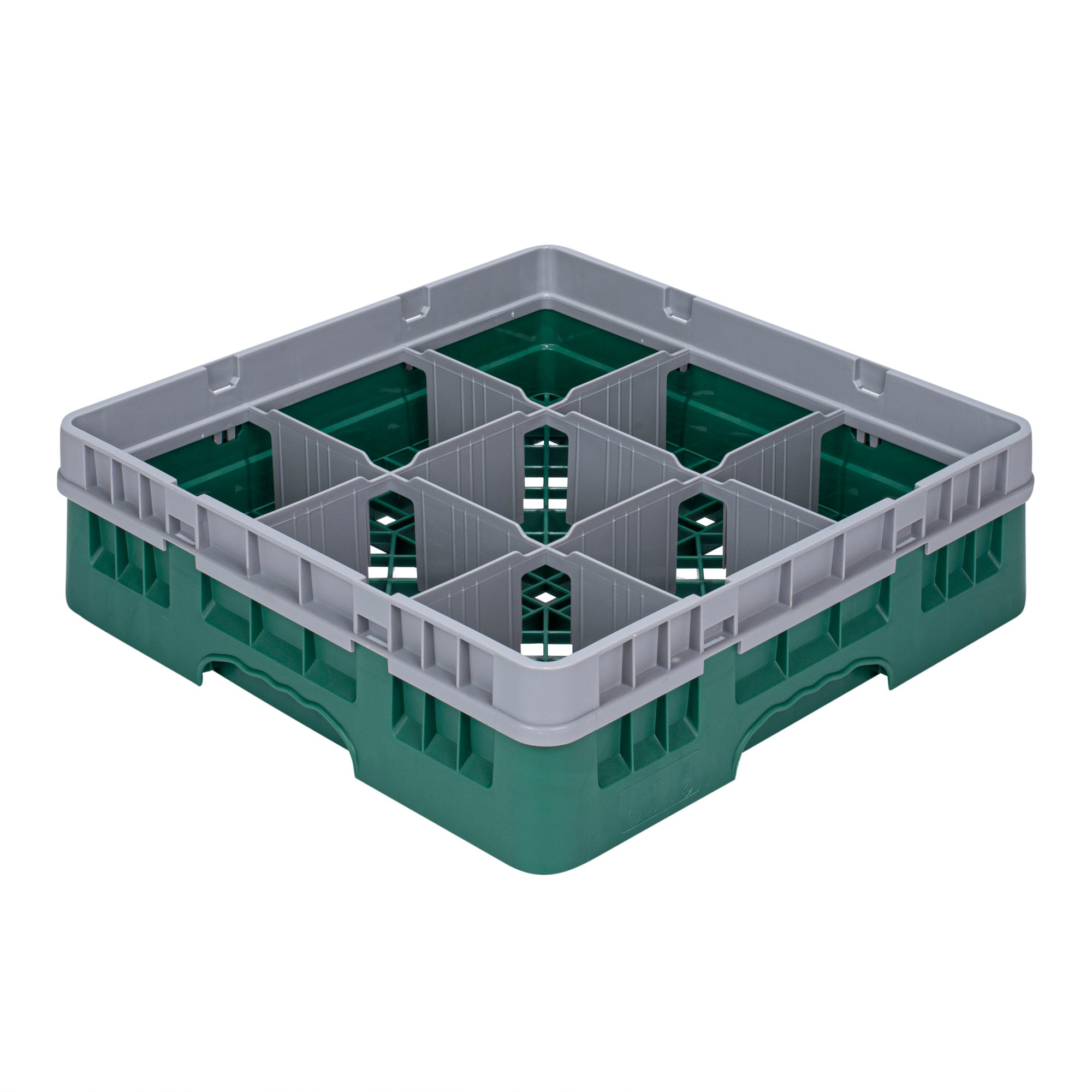 Clean Tek Professional Green Glass Rack - 9 Compartments, 1 Full Drop Extender - 19 3/4" x 19 3/4" x 5 3/4" - 1 count box