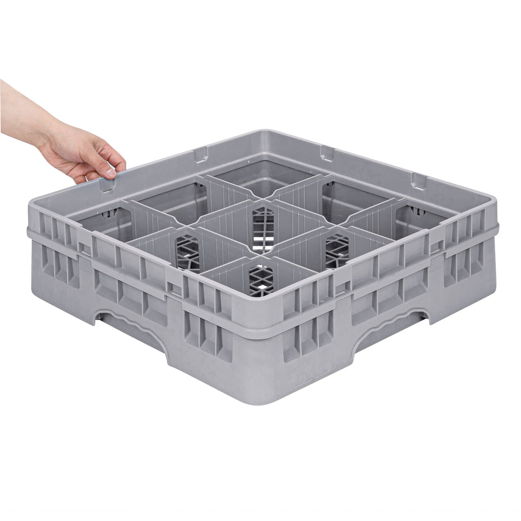 Clean Tek Professional Gray Glass Rack - 9 Compartments, 1 Full Drop Extender - 19 3/4" x 19 3/4" x 5 3/4" - 1 count box