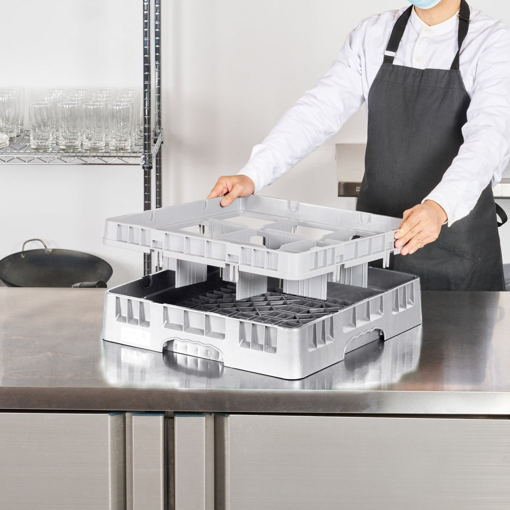 Clean Tek Professional Gray Glass Rack - 9 Compartments, 1 Full Drop Extender - 19 3/4" x 19 3/4" x 5 3/4" - 1 count box
