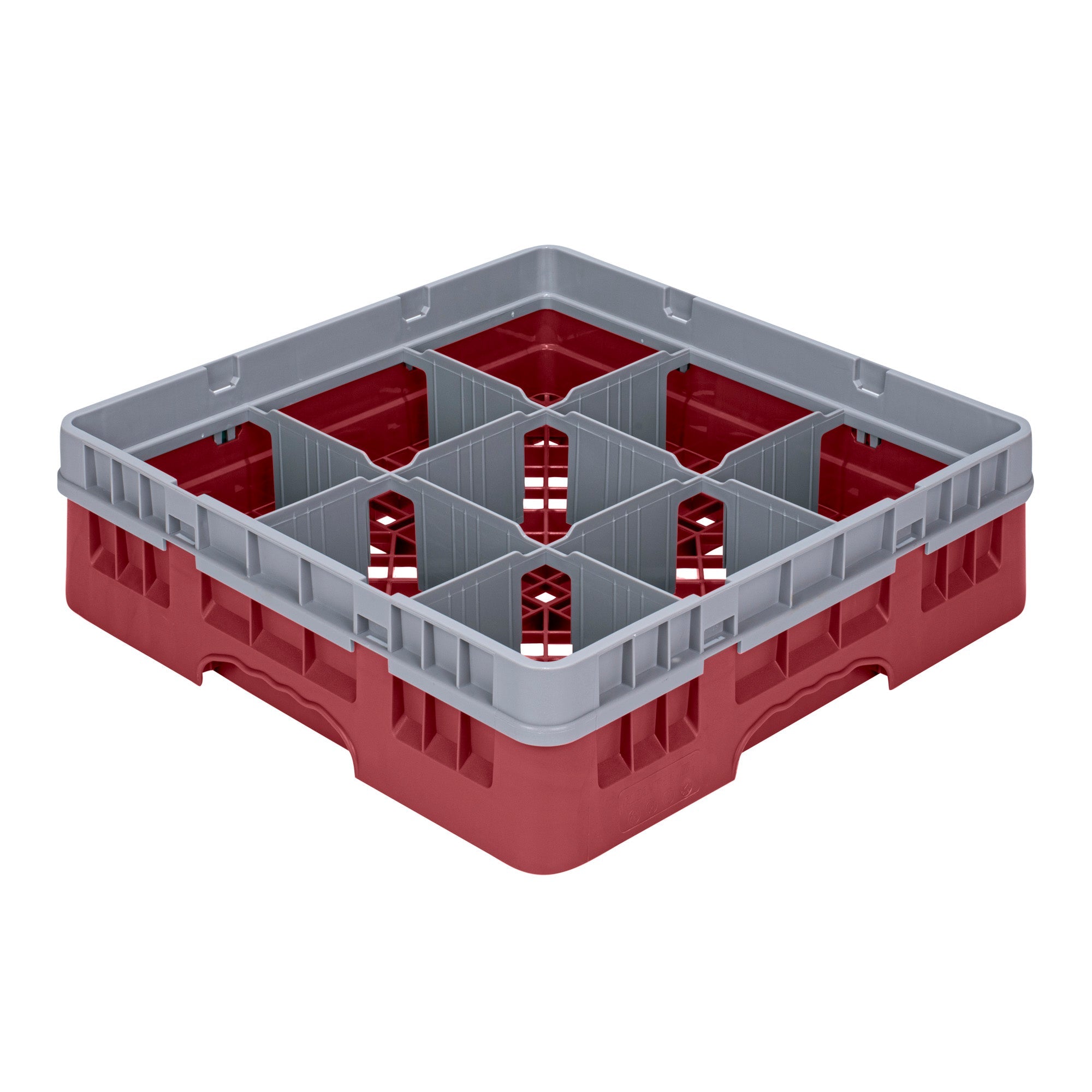 Clean Tek Professional Red Glass Rack - 9 Compartments, 1 Full Drop Extender - 19 3/4" x 19 3/4" x 5 3/4" - 1 count box