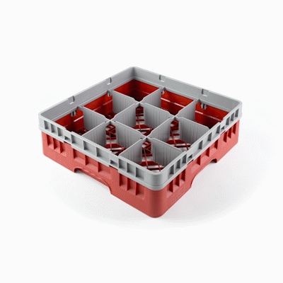 Clean Tek Professional Red Glass Rack - 9 Compartments, 1 Full Drop Extender - 19 3/4" x 19 3/4" x 5 3/4" - 1 count box