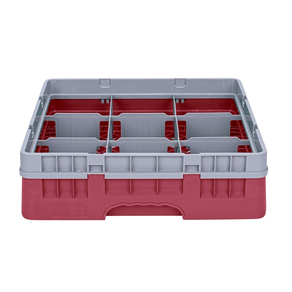 Clean Tek Professional Red Glass Rack - 9 Compartments, 1 Full Drop Extender - 19 3/4" x 19 3/4" x 5 3/4" - 1 count box