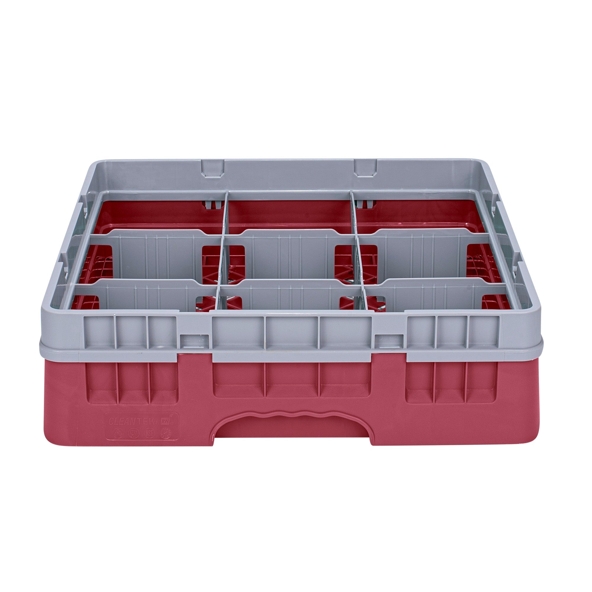Clean Tek Professional Red Glass Rack - 9 Compartments, 1 Full Drop Extender - 19 3/4" x 19 3/4" x 5 3/4" - 1 count box