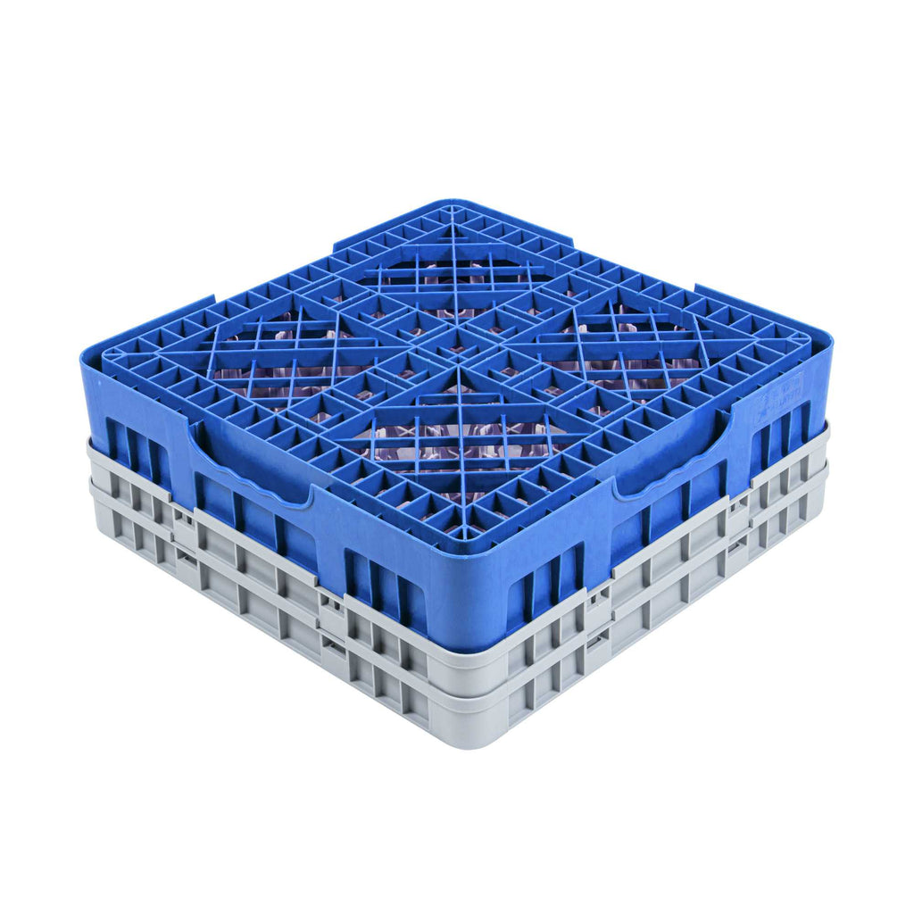 Clean Tek Professional Blue Glass Rack - 9 Compartments, 1 Full Drop and 1 Half Drop Extender - 19 3/4" x 19 3/4" x 7 1/4" - 1 count box