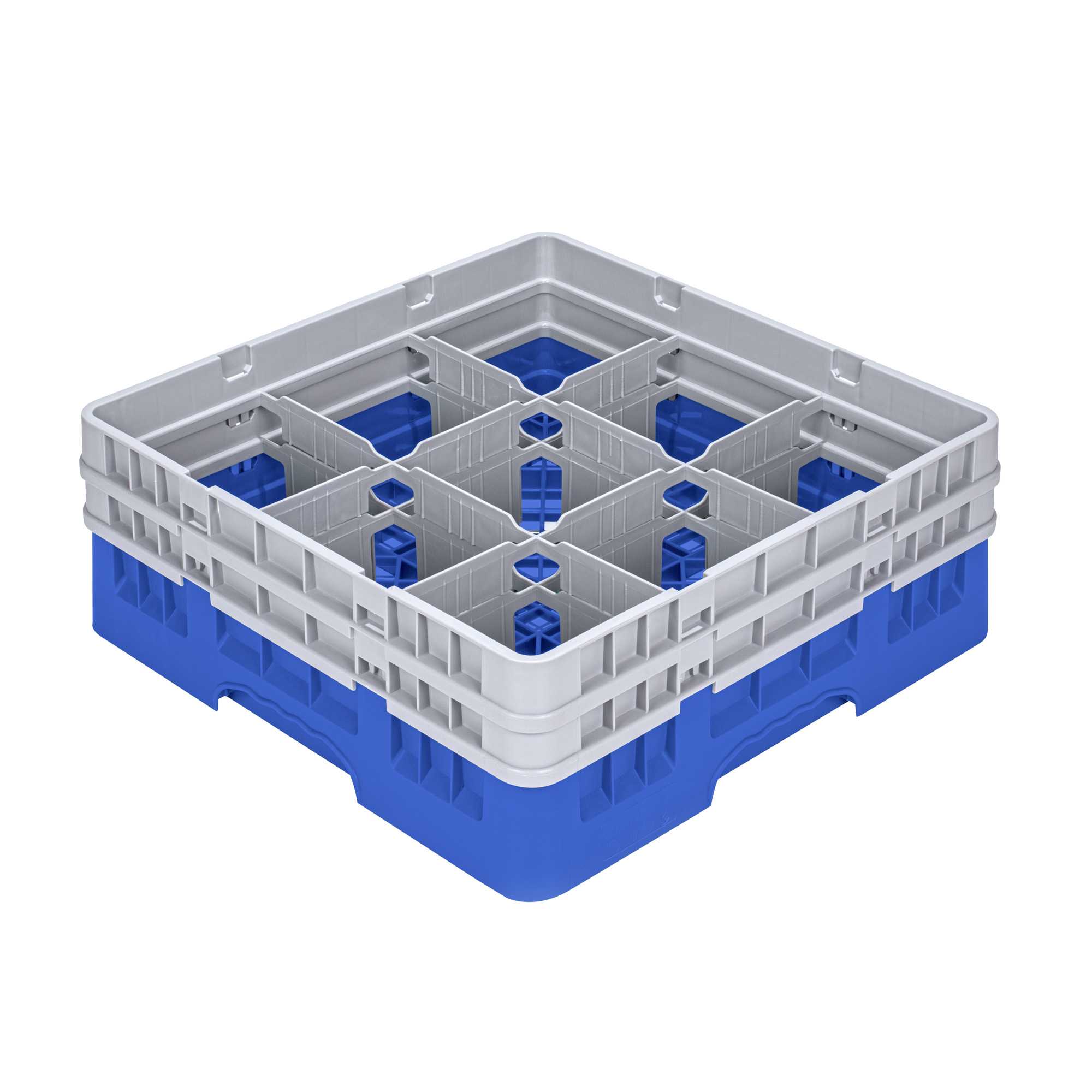 Clean Tek Professional Blue Glass Rack - 9 Compartments, 1 Full Drop and 1 Half Drop Extender - 19 3/4" x 19 3/4" x 7 1/4" - 1 count box