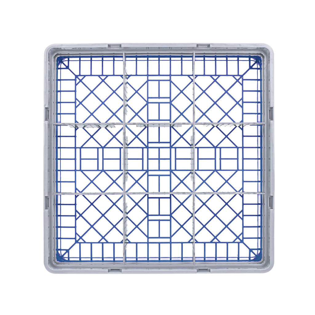 Clean Tek Professional Blue Glass Rack - 9 Compartments, 1 Full Drop and 1 Half Drop Extender - 19 3/4" x 19 3/4" x 7 1/4" - 1 count box