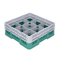 Clean Tek Professional Green Glass Rack - 9 Compartments, 1 Full Drop and 1 Half Drop Extender - 19 3/4" x 19 3/4" x 7 1/4" - 1 count box
